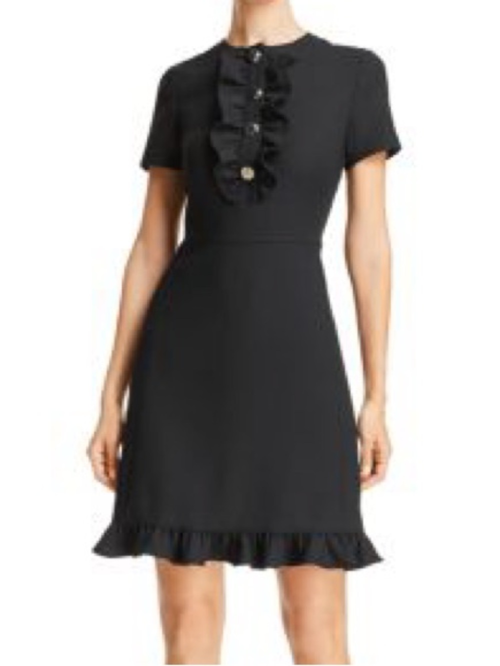 Tory Burch Black Ruffle-Front Short Sleeve Dress